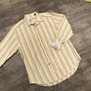 Robert‎ Graham Button Up Shirt Mens Size XL Long Sleeves Flip Cuff Striped India